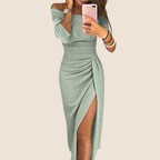 Veronika - Elegantna, Svjetlucava Haljina s Izrezom Koji Otkriva Ramena