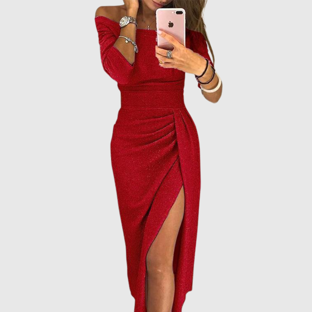 Veronika - Elegantna, Svjetlucava Haljina s Izrezom Koji Otkriva Ramena