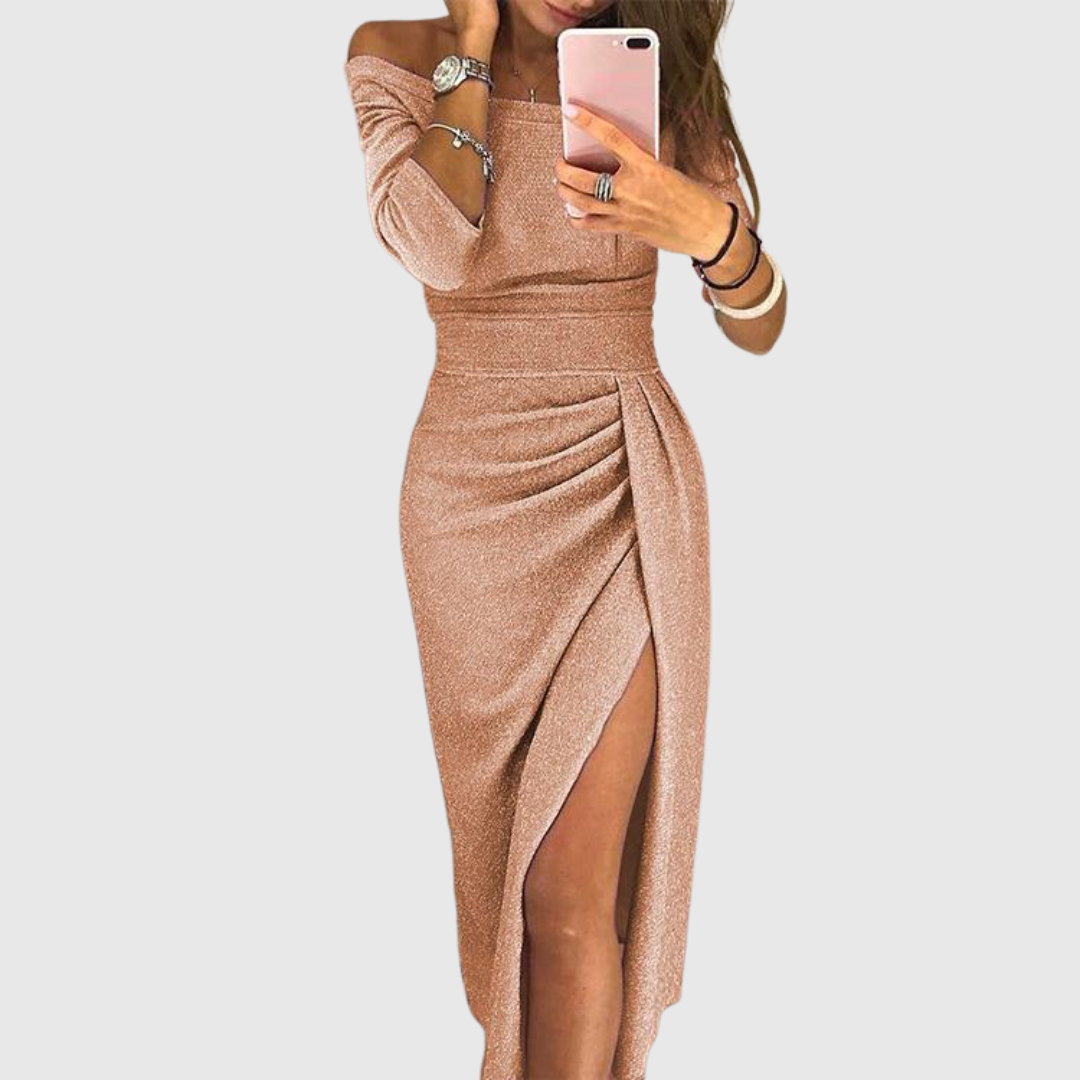 Veronika - Elegantna, Svjetlucava Haljina s Izrezom Koji Otkriva Ramena