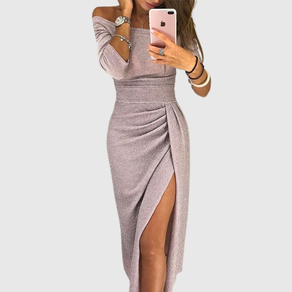 Veronika - Elegantna, Svjetlucava Haljina s Izrezom Koji Otkriva Ramena