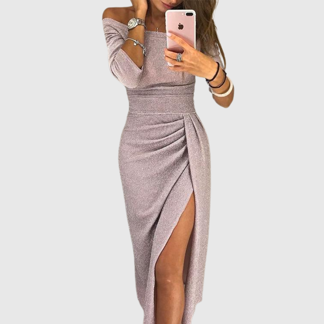 Veronika - Elegantna, Svjetlucava Haljina s Izrezom Koji Otkriva Ramena