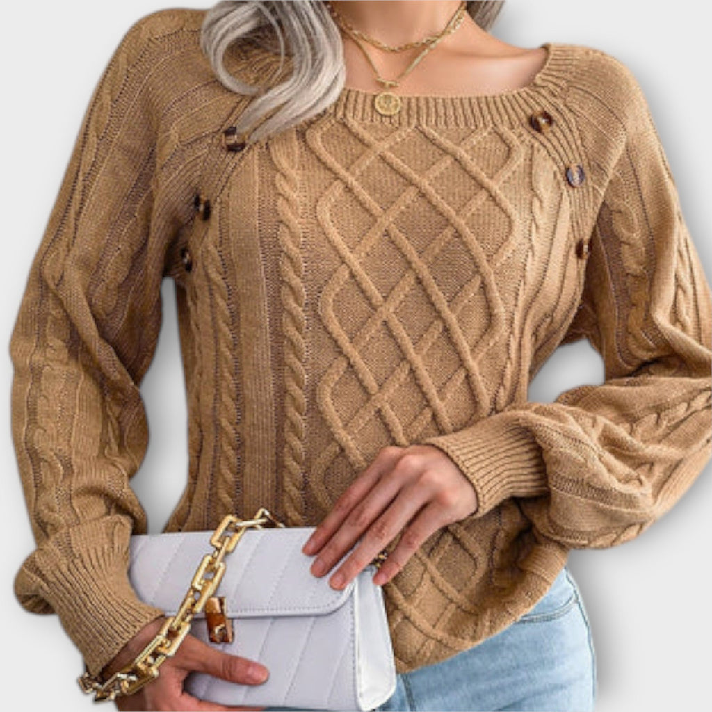 Kristina - Džemper s Kabelskim Pletenjem i Gumbima