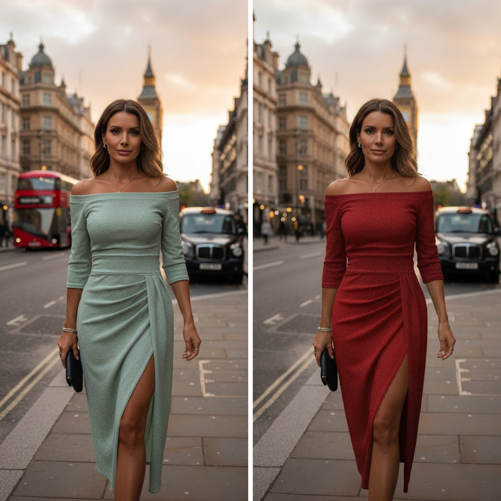 Veronika - Elegantna, Svjetlucava Haljina s Izrezom Koji Otkriva Ramena