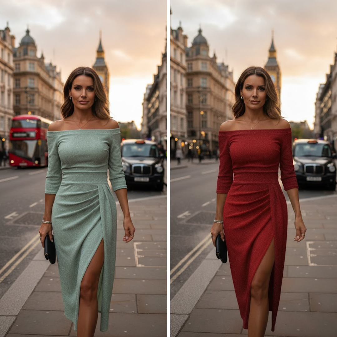 Veronika - Elegantna, Svjetlucava Haljina s Izrezom Koji Otkriva Ramena